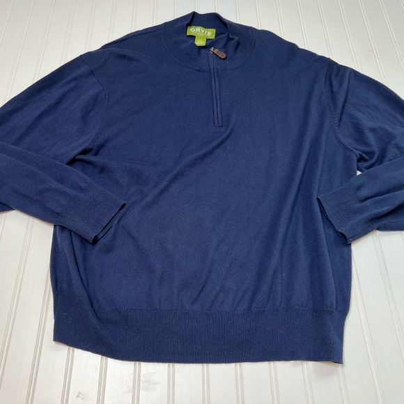 Orvis  Sweater Mens XXL 1/4 Zip  Cotton Silk Cashmere Blend Blue 834 - Picture 1 of 3